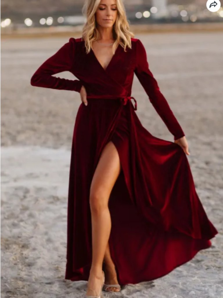 Baltic Born Serena Shimmer Velvet Wrap Maxi Dress Burgundy Large